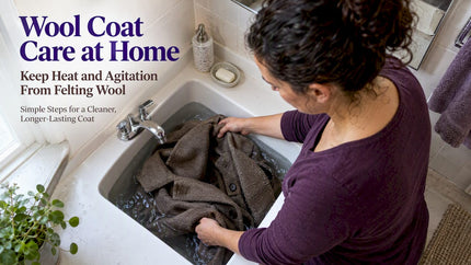 Wool coat being gently washed in a sink