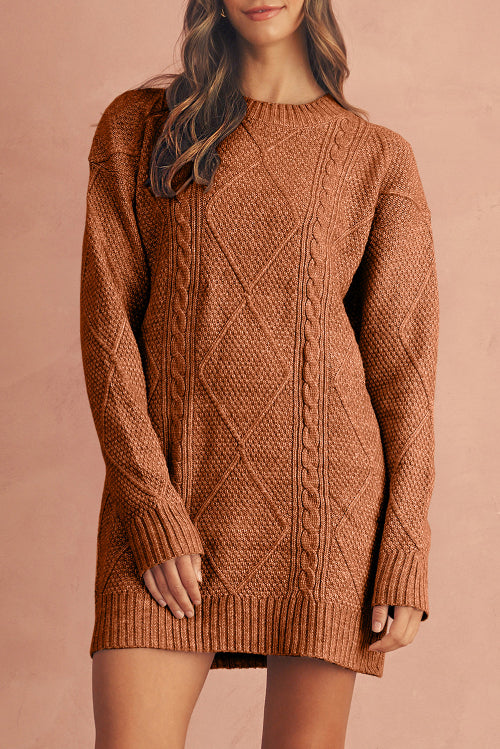 Women’s Sweater Dress – Burgundy Cable Knit Fall Dress