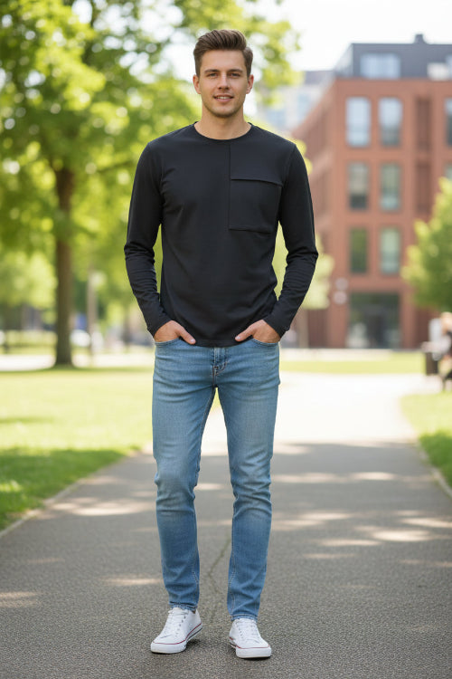 Black long-sleeve shirt on a white background
