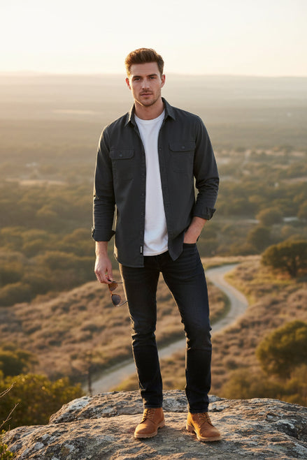 Dark gray shirt on a white background