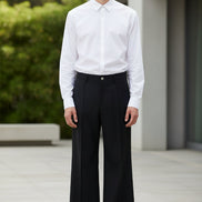 Black wide-leg pants on a white background