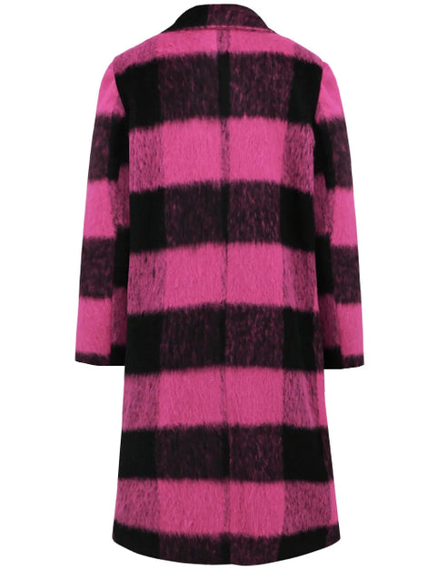 Pink and black checkered coat on a white background