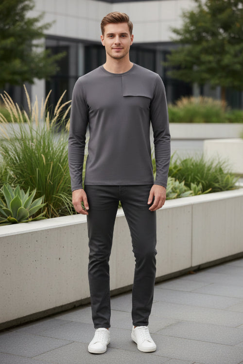 Gray long-sleeve shirt on a white background