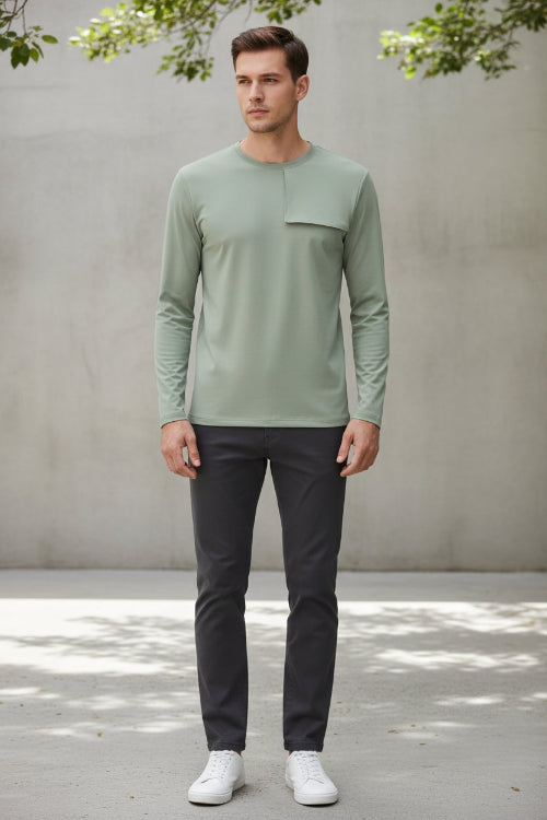 Light gray long-sleeve shirt on a white background