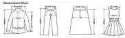 Measurement chart for clothing with labeled parts and dimensions.