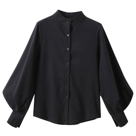 Black blouse with balloon sleeves on a white background