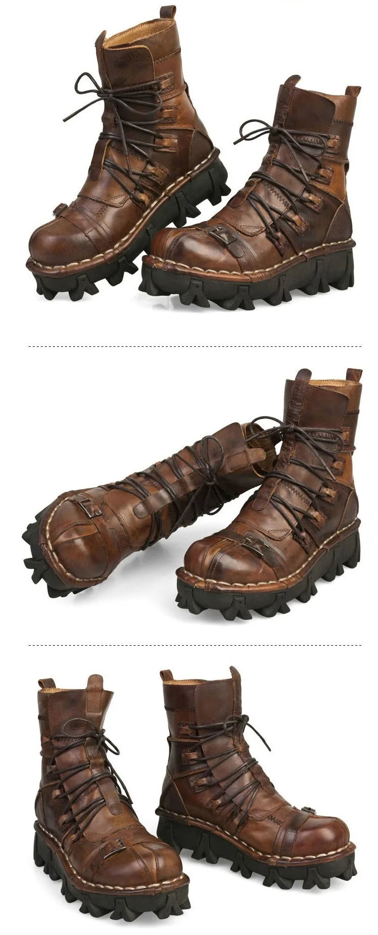 Men's Cowhide Genuine Leather Motorcycle Boots Combat Boots Gothic Skull Punk Desert Ankle Boots Botas50 Handmade