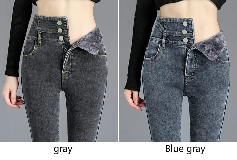 High-Waist Thermal Fleece Skinny Jeans for Women - Warm Stretch