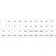 Table showing shoe size conversions with foot length measurements.