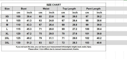 A size chart table showing measurements in centimeters and inches for sizes XS through 3XL, 