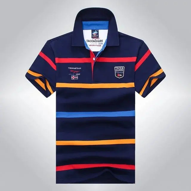 TACE&SHARK Brand 2018 Summer Casual Striped Polo Shirt Fashion Shark Camisa Masculina Mens Polos Shirts Clothing Homme 3XL
