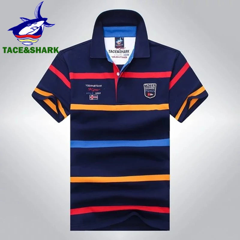 TACE&SHARK Brand 2018 Summer Casual Striped Polo Shirt Fashion Shark Camisa Masculina Mens Polos Shirts Clothing Homme 3XL