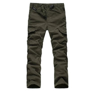 Army green cargo pants with cargo pockets shown on a white background
