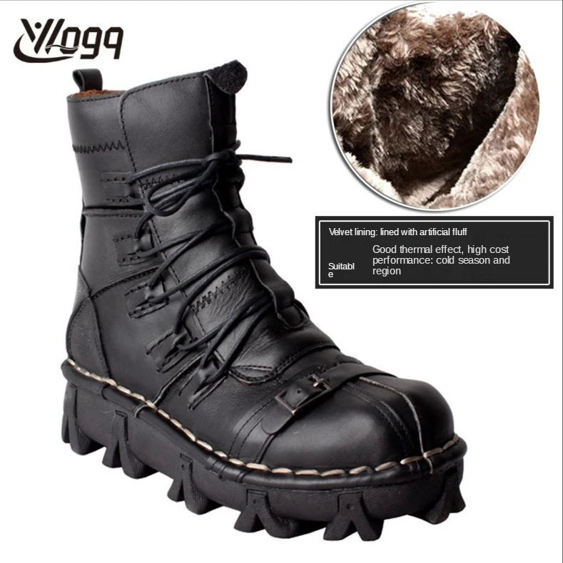 Men's Cowhide Genuine Leather Motorcycle Boots Combat Boots Gothic Skull Punk Desert Ankle Boots Botas50 Handmade