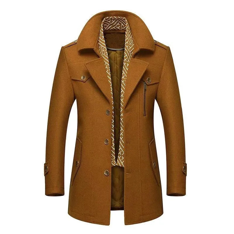 Winter Men Wool Coats New Fashion Middle Long Scarf Collar Cotton-Padded Thick Warm Woolen Coat Male Trench Coat Overcoat M-5Xl