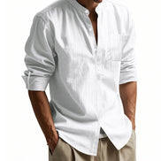 Men's Linen Blend Long Sleeve Stand Collar Shirt