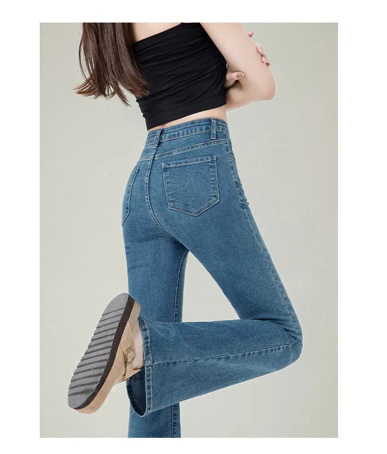 Versatile high-waisted flared jeans for women2024New slim-fit horsehair pants with a niche fashion sense in vintage blue