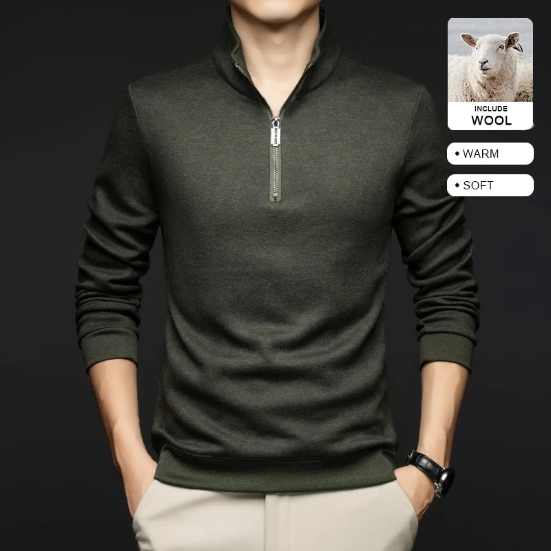 Top Grade Wool+Mulberry Silk Half Zip New Brand Casual Fashion Pullover Street Hoodies Velvet Sweatshirts Men's Clothing