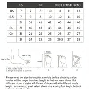Size chart for shoes with foot measurement instructions and YYKCLOT branding.