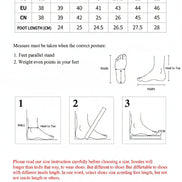 Size chart for shoes with foot measurement instructions and YYKCLOT branding.