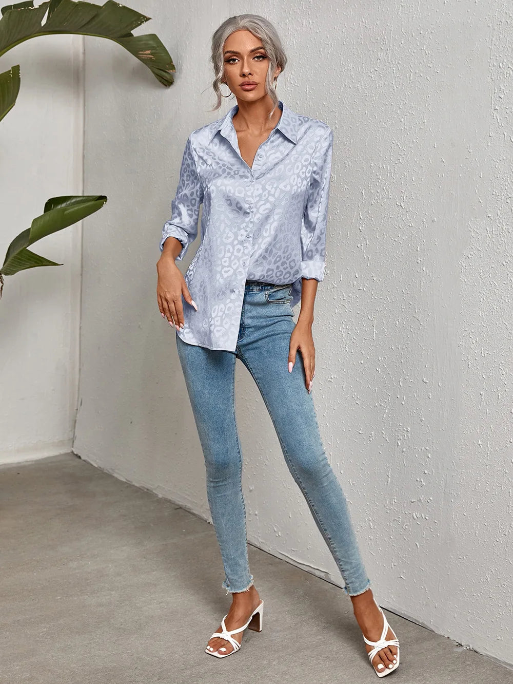 Women Leopard Print Luxury Blouse Spring Summer Long Sleeve Lapen Vintage Button Up Shirt Office Lady Satin Tunics Harajuku Top