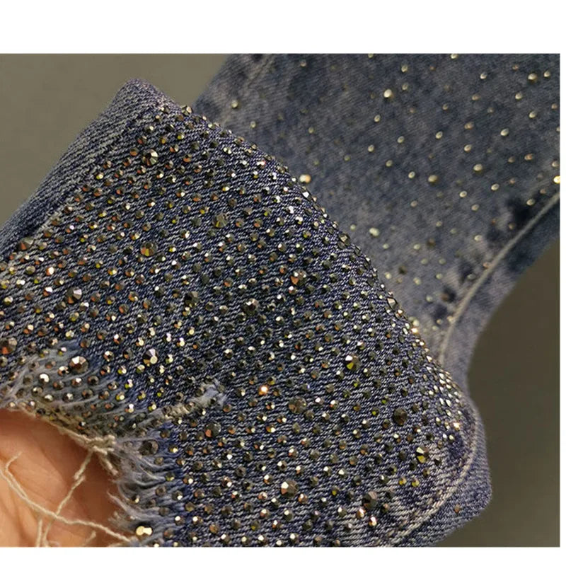 Heavy Industry Hot Diamond Jeans for Women 2026 Summer New Thin Slim High Waist Versatile Seven Point Jeans Female Casual Pants