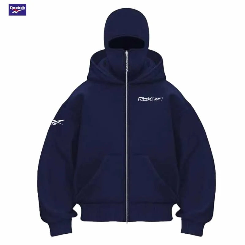 Reebok men's zipper hooded fall/winter sportswear, featuring a hooded mask and zipper design style, is suitable for outdoor acti