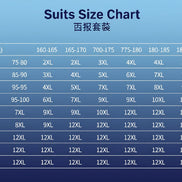 Suit size chart with weight and height measurements in both English and Chinese.