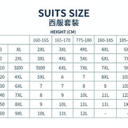 Suit size chart with weight and height measurements in both English and Chinese.