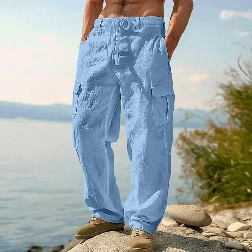 2026 New Amazon European and American men's linen solid color casual suit pants new fashion beach wide-leg trousers