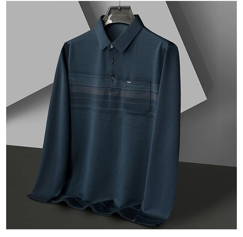 Luxury Wool Blend Fabric Men's Long Sleeve Polo  Classic