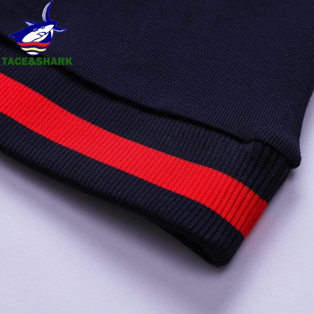 TACE&SHARK Fashion Men‘s Shark Embroidery Long Sleeve Polo Shirt Cotton Casual Wear Business Solid Color Tops