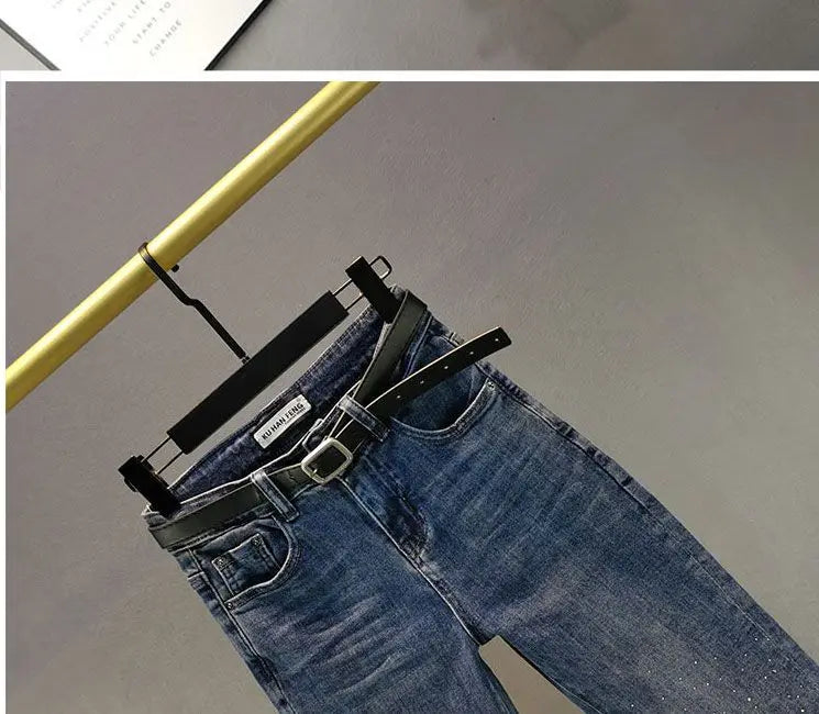 Heavy Industry Hot Diamond Jeans for Women 2026 Summer New Thin Slim High Waist Versatile Seven Point Jeans Female Casual Pants