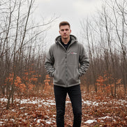 Gray jacket with brand logo on a white background
