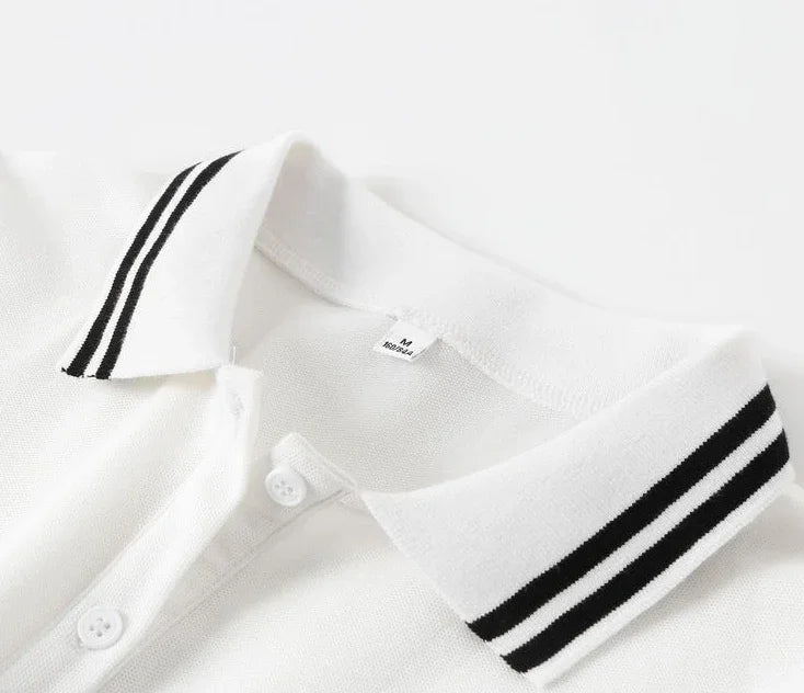 Polo Neck Shirt for Women Button 100℅ Cotton White Embroidery Baggy Woman T Pulovers High Quality Korean Popular Clothes Youth