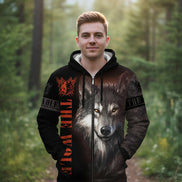 Hoodie with a wolf design and 'The Wolf' text on a white background