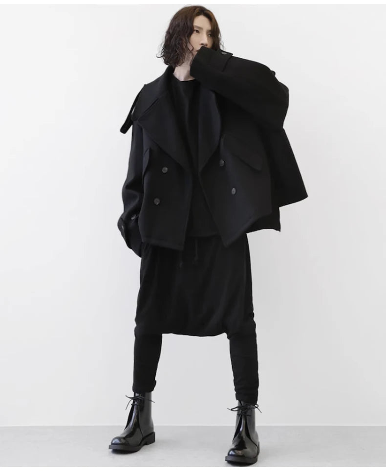 Mauroicardi Autumn Winter Warm Oversized Black Woolen Coat Men Cool Loose Luxury Dark Academia Aesthetic Vintage Clothes 2023