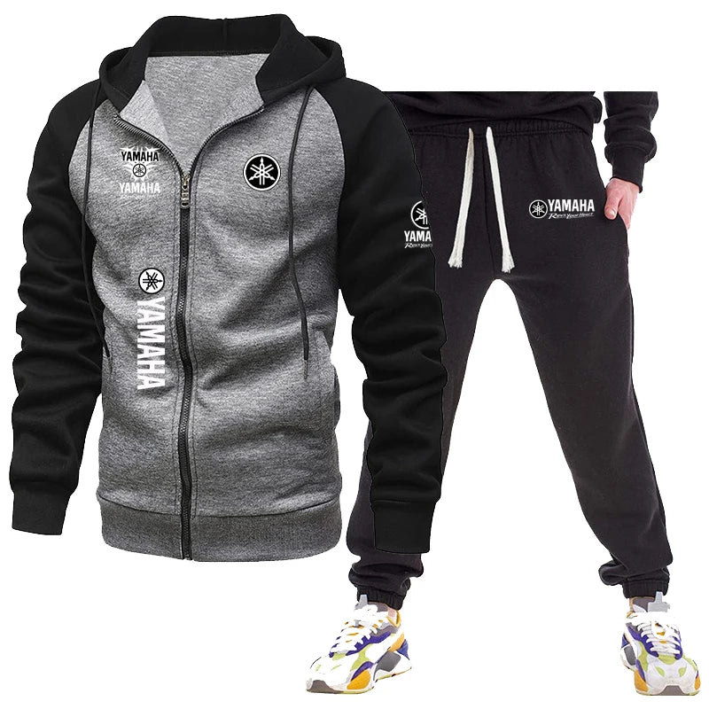 Yamaha  Autumn Winter New Zipper Fleece Hooded Coat Casual Men Plus Size Loose Pullover Fashion Raglan Sleeves Sweatshirt Top su