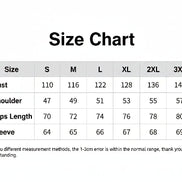 Size chart for clothing measurements in centimeters with a clear and legible layout.