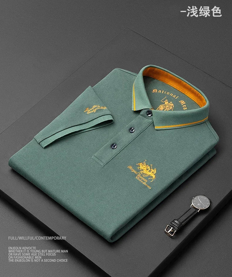 2024 High Quality Men's Cotton Embroidered Polo Shirt Summer New High-end Business Casual Lapel Short Sleeve T-shirt