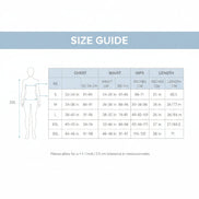 Size chart for clothing with measurements in centimeters and inches.