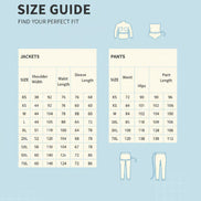 Size chart for clothing with measurements in centimeters and inches.