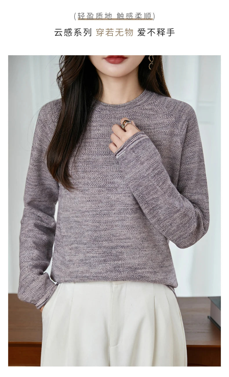 100% pure cotton women's knitted sweater casual round neck pullover for autumn and winter new women's top loose and hot selling