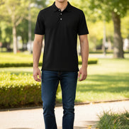 Black polo shirt on a white background