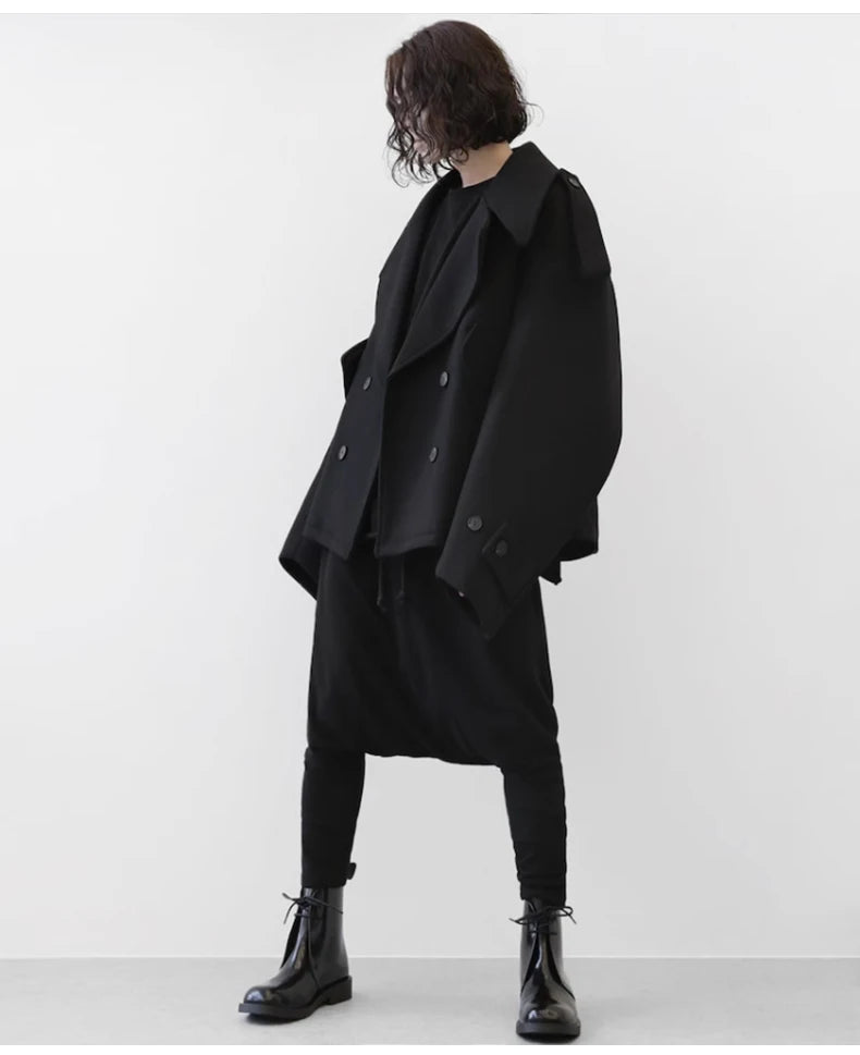 Mauroicardi Autumn Winter Warm Oversized Black Woolen Coat Men Cool Loose Luxury Dark Academia Aesthetic Vintage Clothes 2023