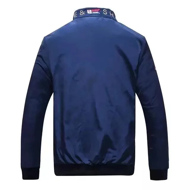 TACE&SHARK Autumn Winter Fashion Men's Blue Windbreakers Embroidery Military Bomber Jacket Business Coat Casual Outerwear