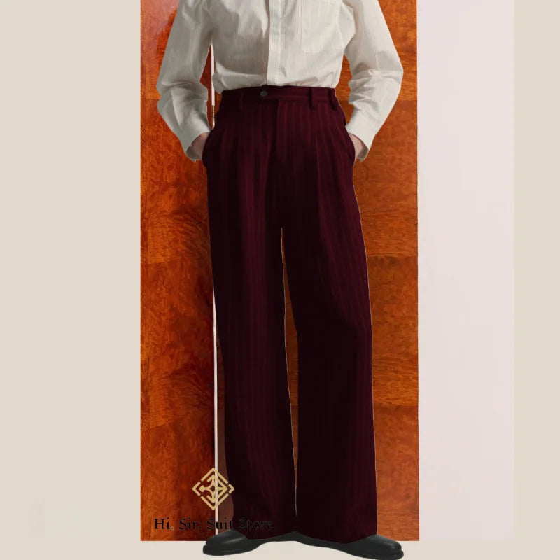 Men's Striped Dress Pants Old Money Wide Leg Baggy Pleated Casual Pinstriped Trousers Loose Fit Elastic Waist Vintage Slacks