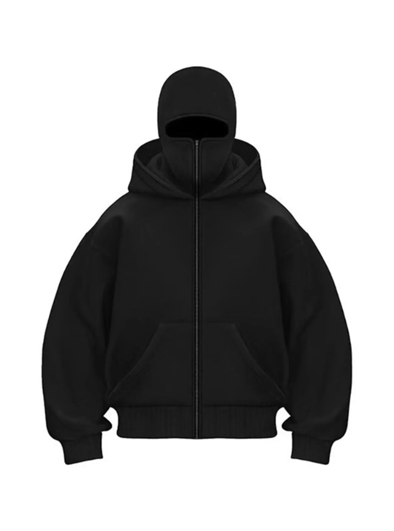 Men's Full Zip Hoodie with Built-in Face Mask Balaclava Techwear Sweatshirt with Crossbody Strap Tactical Streetwear Top