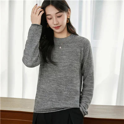 100% pure cotton women's knitted sweater casual round neck pullover for autumn and winter new women's top loose and hot selling