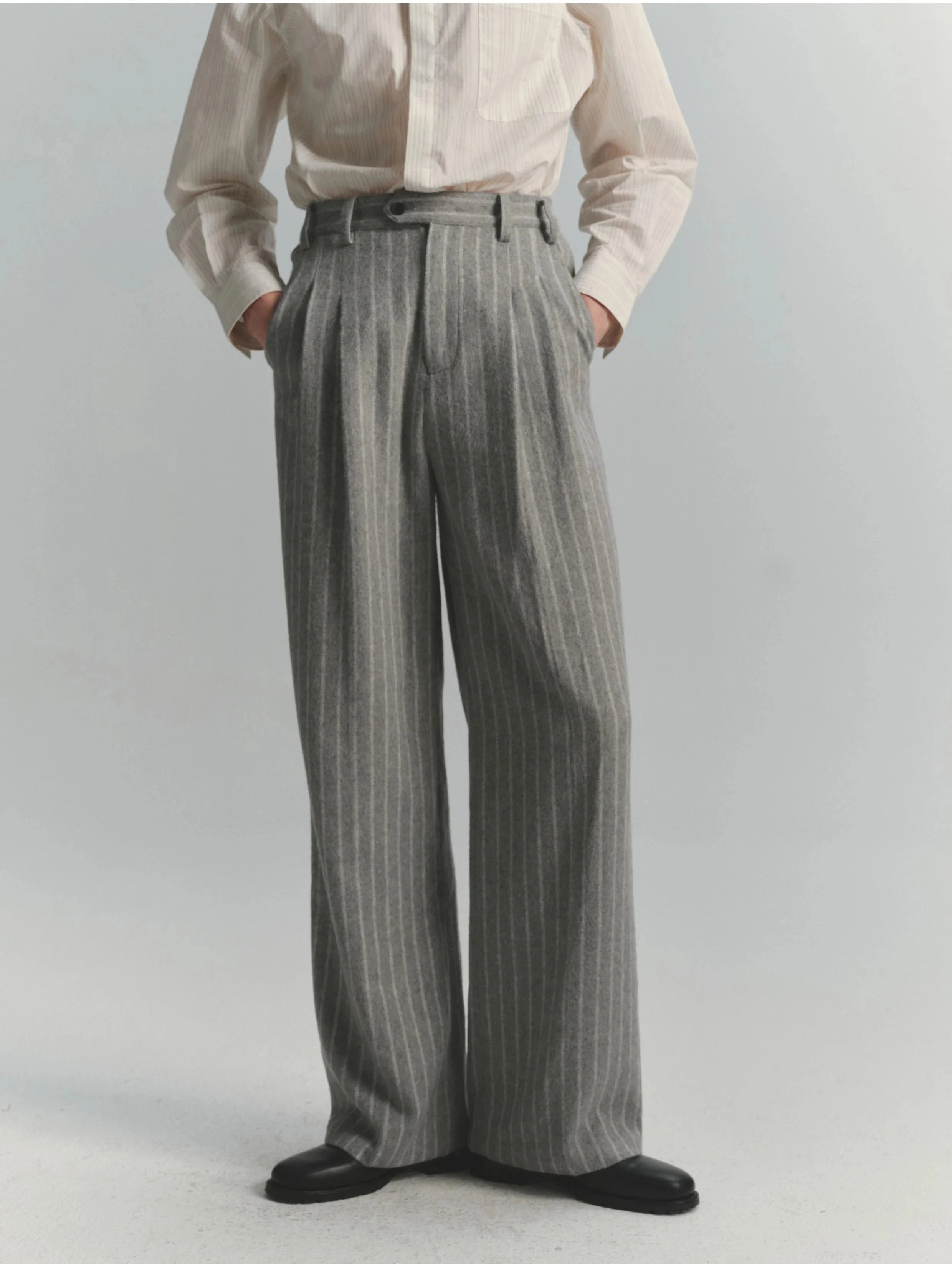 Men's Striped Dress Pants Old Money Wide Leg Baggy Pleated Casual Pinstriped Trousers Loose Fit Elastic Waist Vintage Slacks